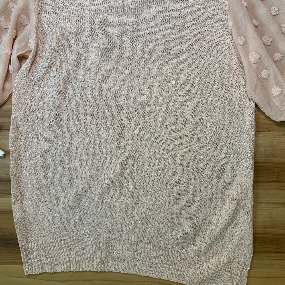 MINE Light Pink Pom Pom Dot Sleeve Knit Top - Picture 13 of 16